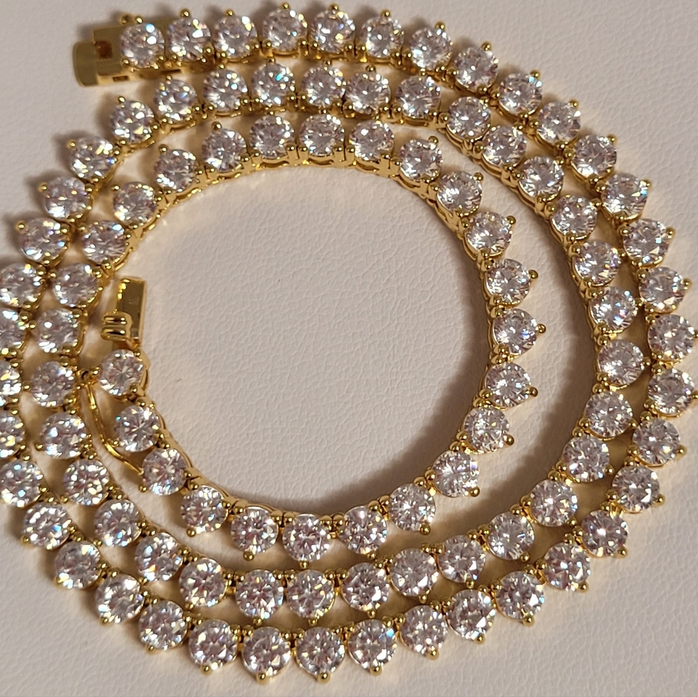 18k Yellow Gold Plated Tennis Necklace With 4mm Czs, Approx  16"L.